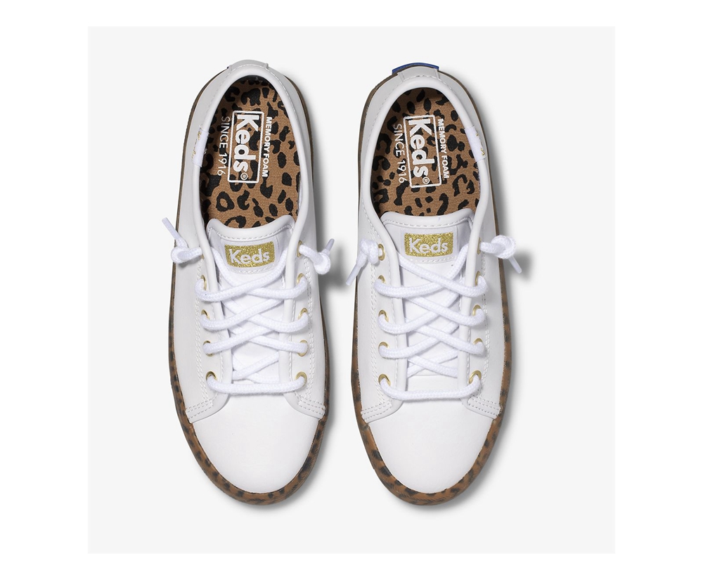 Zapatillas Keds Niños Blancas - Kickstart Leopard Foxing - 631-HBMCTY